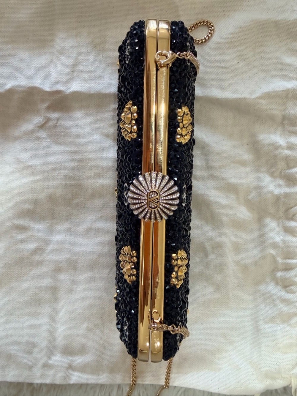 Valentino Black and Gold Crystal Heart Evening Clutch with Chain - Picture 4 of 16